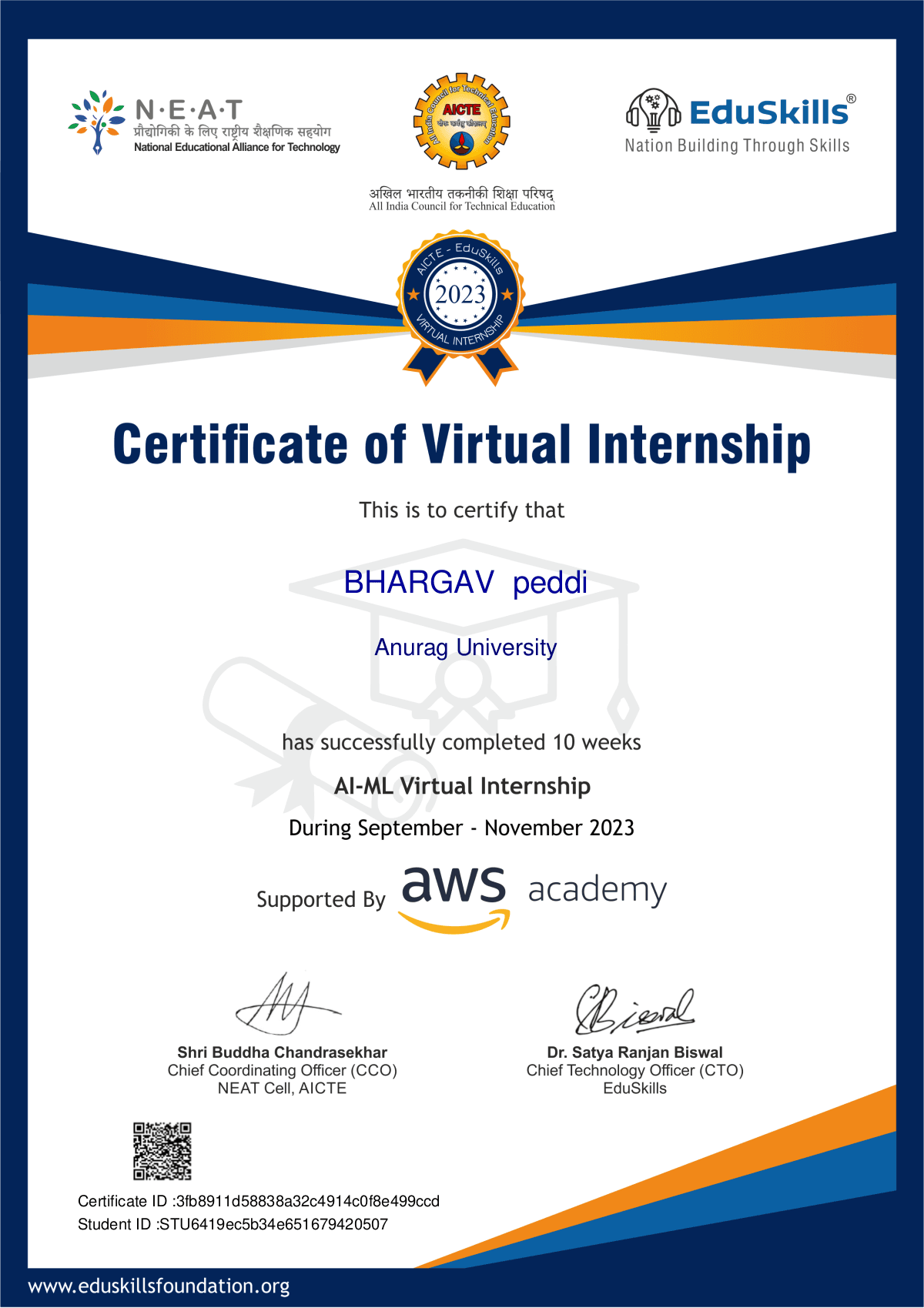 AI-ML Virtual Internship certificate