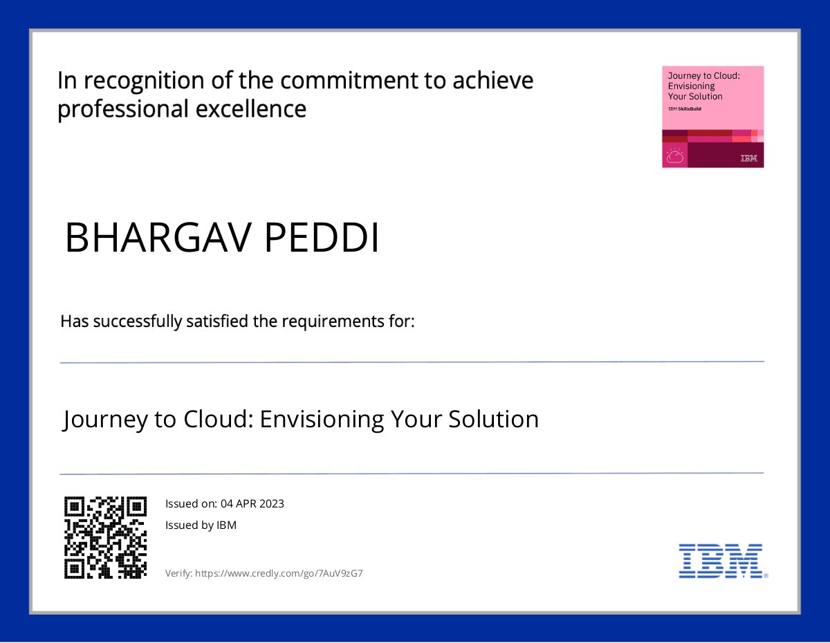 Journey to Cloud: Envisioning Your Solution certificate