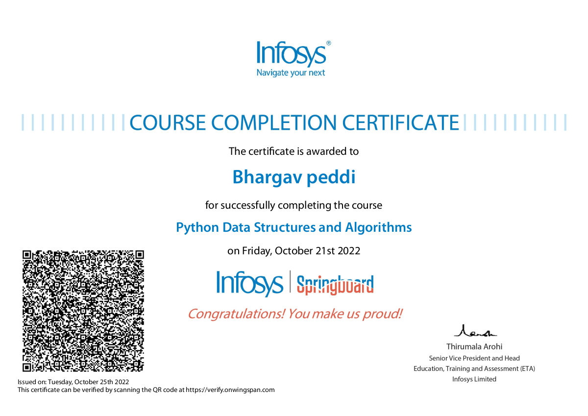 Python Data Structures & Algorithms certificate