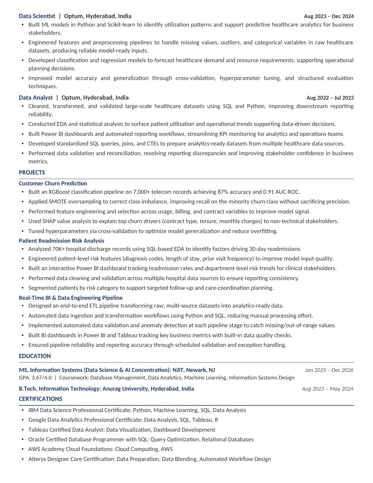 Bhargav Peddi | Résumé, page 2